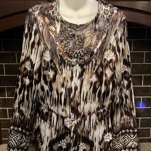 B.L.E.U. Women's Black and Brown Patterned Jacket